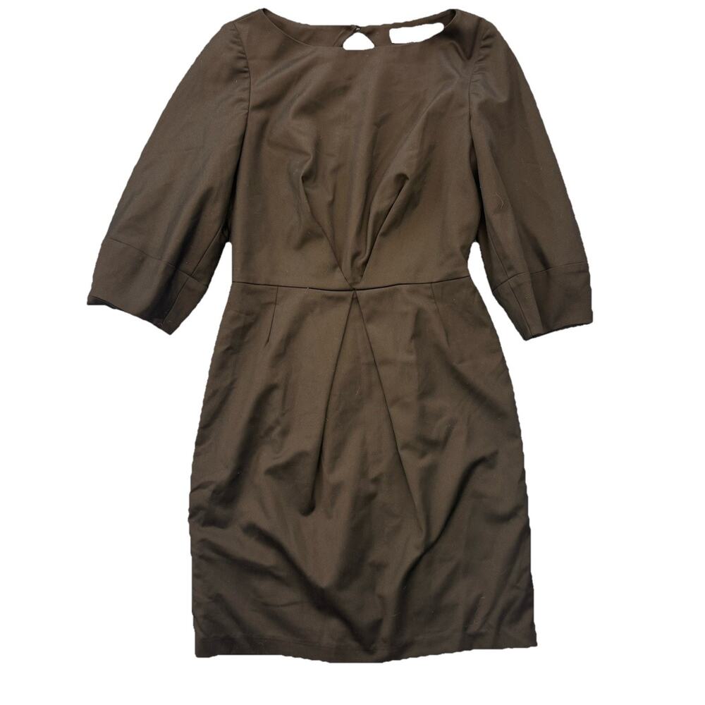 Trina Turk Size 8 Keyhole Back Virgin Wool Black Midi A Line Sleeve Dress